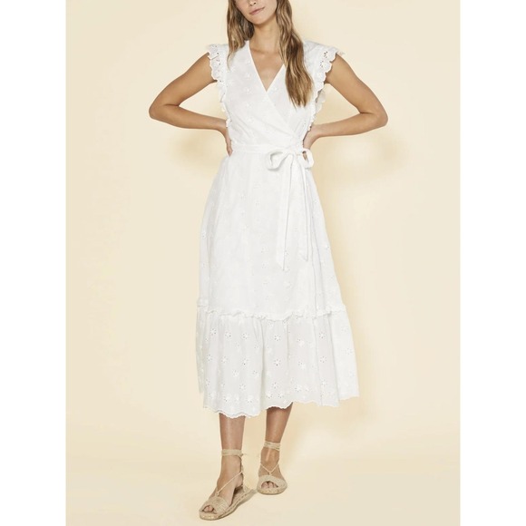 Outerknown Dresses & Skirts - Outerknown Eyelet Kahlo Wrap Dress XS/S White Maxi Ruffle Cottage Feminine Airy